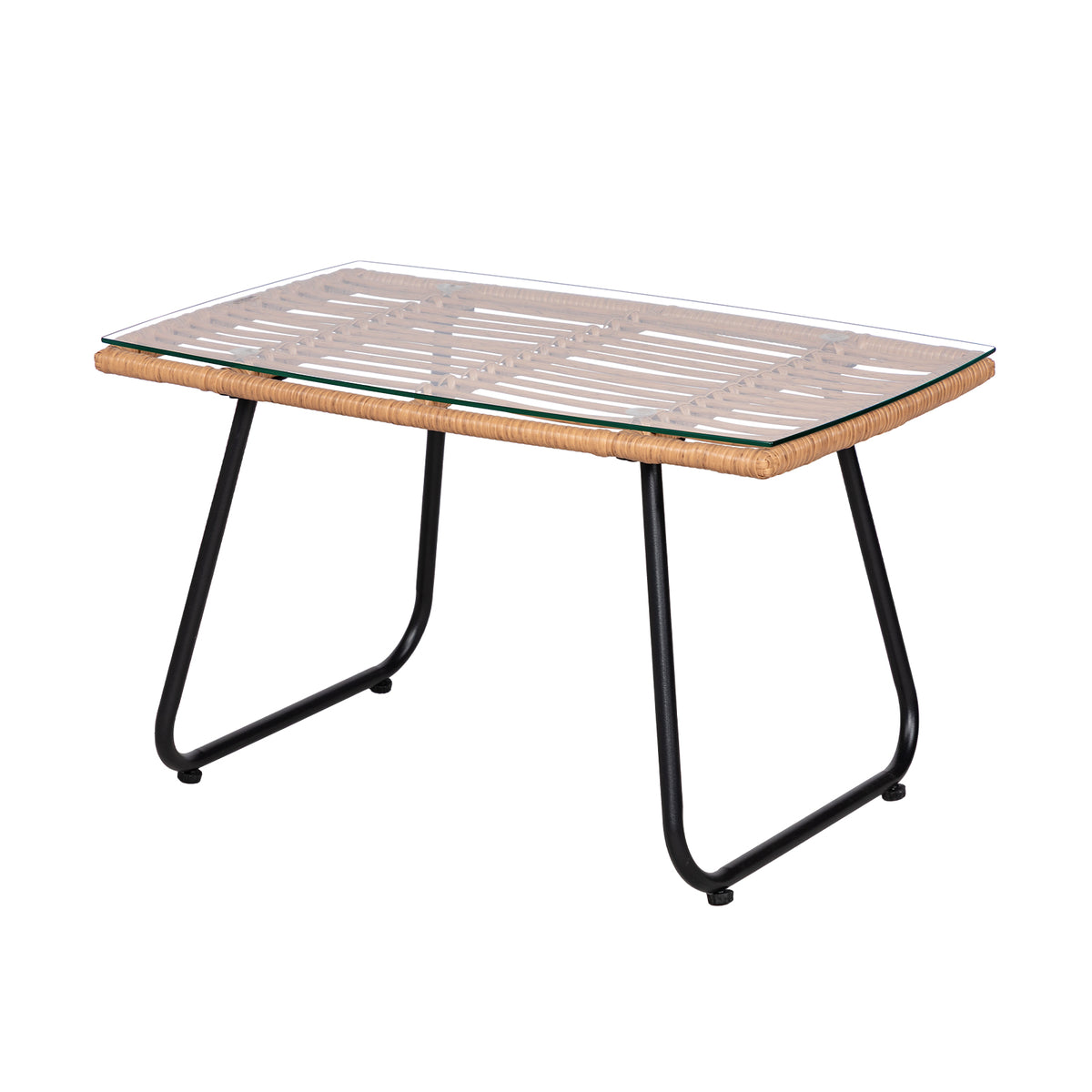 4-delige tuinset van gevlochten kunststof - Grijze kussens - 1 bank, 2 fauteuils, 1 salontafel