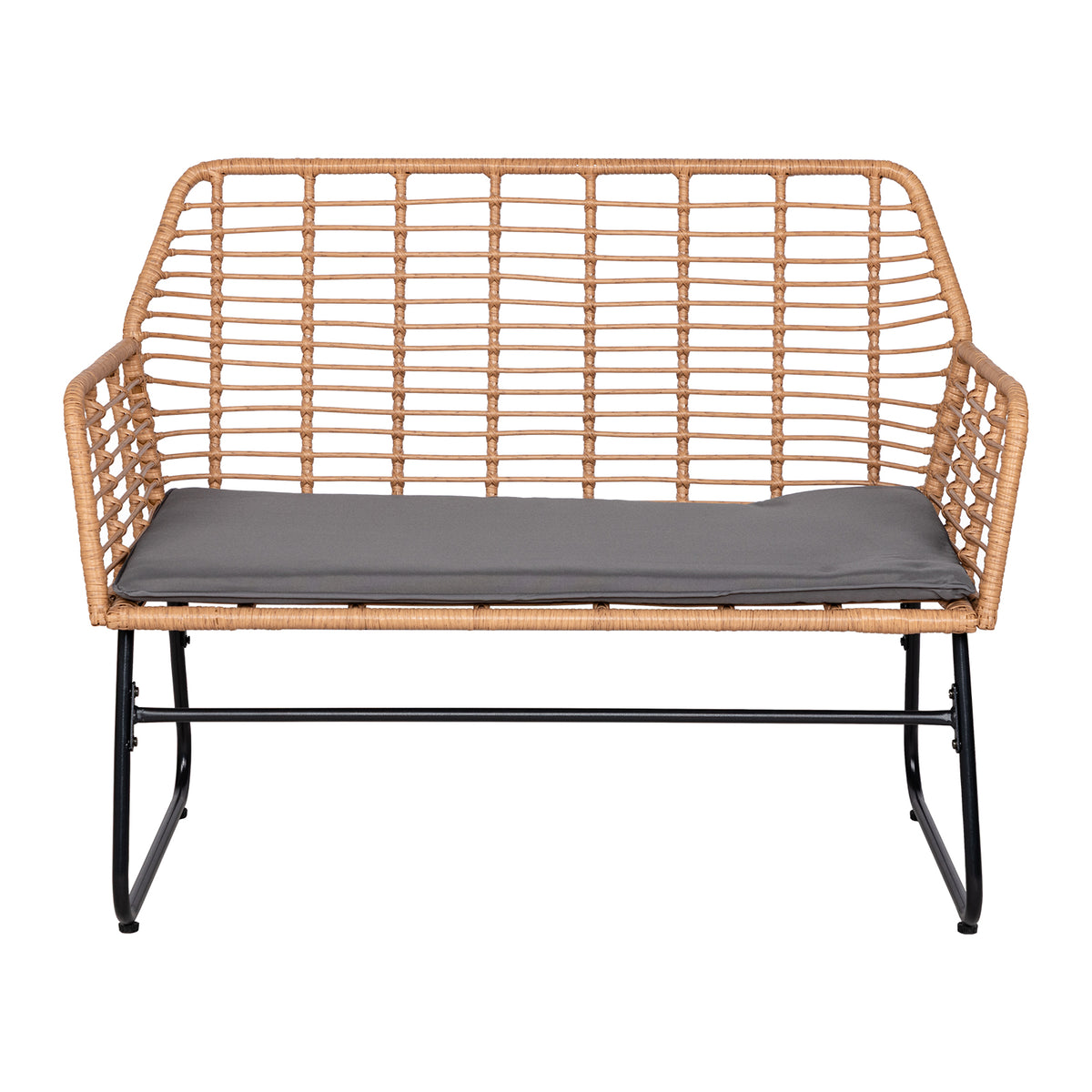 4-delige tuinset van gevlochten kunststof - Grijze kussens - 1 bank, 2 fauteuils, 1 salontafel