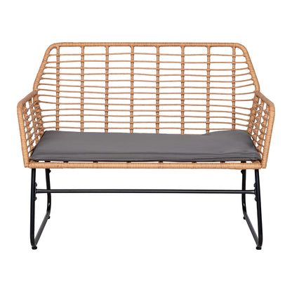 4-delige tuinset van gevlochten kunststof - Grijze kussens - 1 bank, 2 fauteuils, 1 salontafel