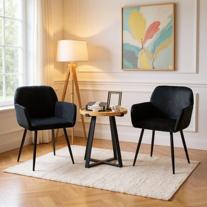 Brede eetkamerstoel met fluwelen armleuningen, zwart/donkergrijs - KAMEY