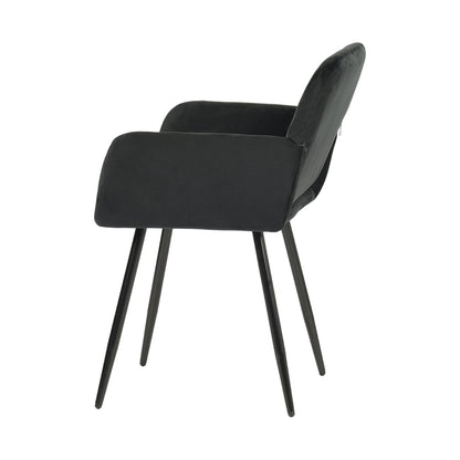 Brede eetkamerstoel met fluwelen armleuningen, zwart/donkergrijs - KAMEY