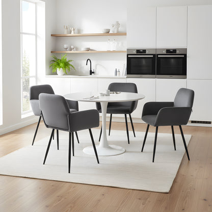 Brede eetkamerstoel met fluwelen armleuningen, zwart/donkergrijs - KAMEY