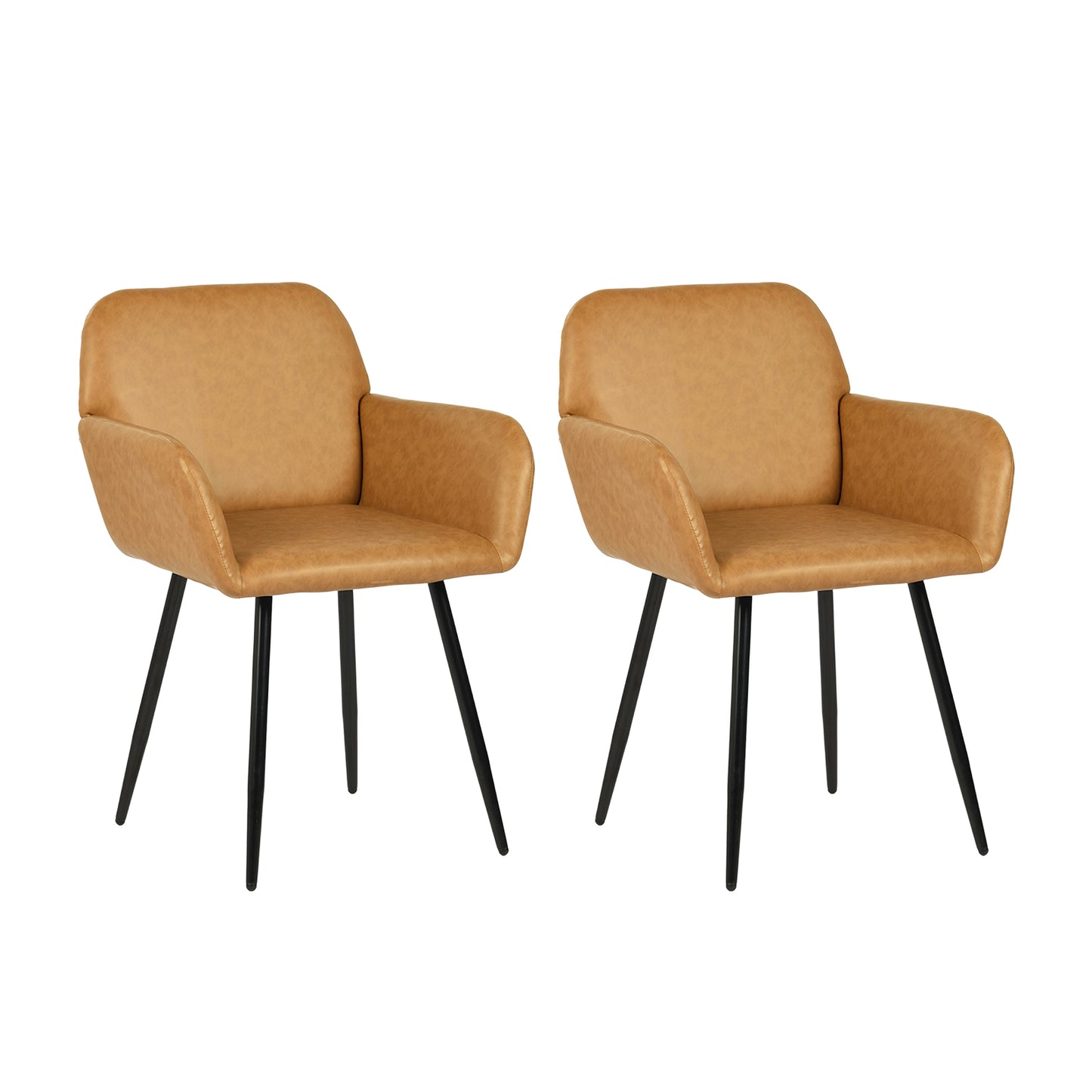 PU leren armleuningen brede eetkamerstoel met ijzeren poten set van 1/2 - Bruin