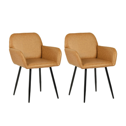 PU leren armleuningen brede eetkamerstoel met ijzeren poten set van 1/2 - Bruin