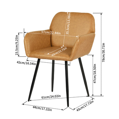 PU leren armleuningen brede eetkamerstoel met ijzeren poten set van 1/2 - Bruin