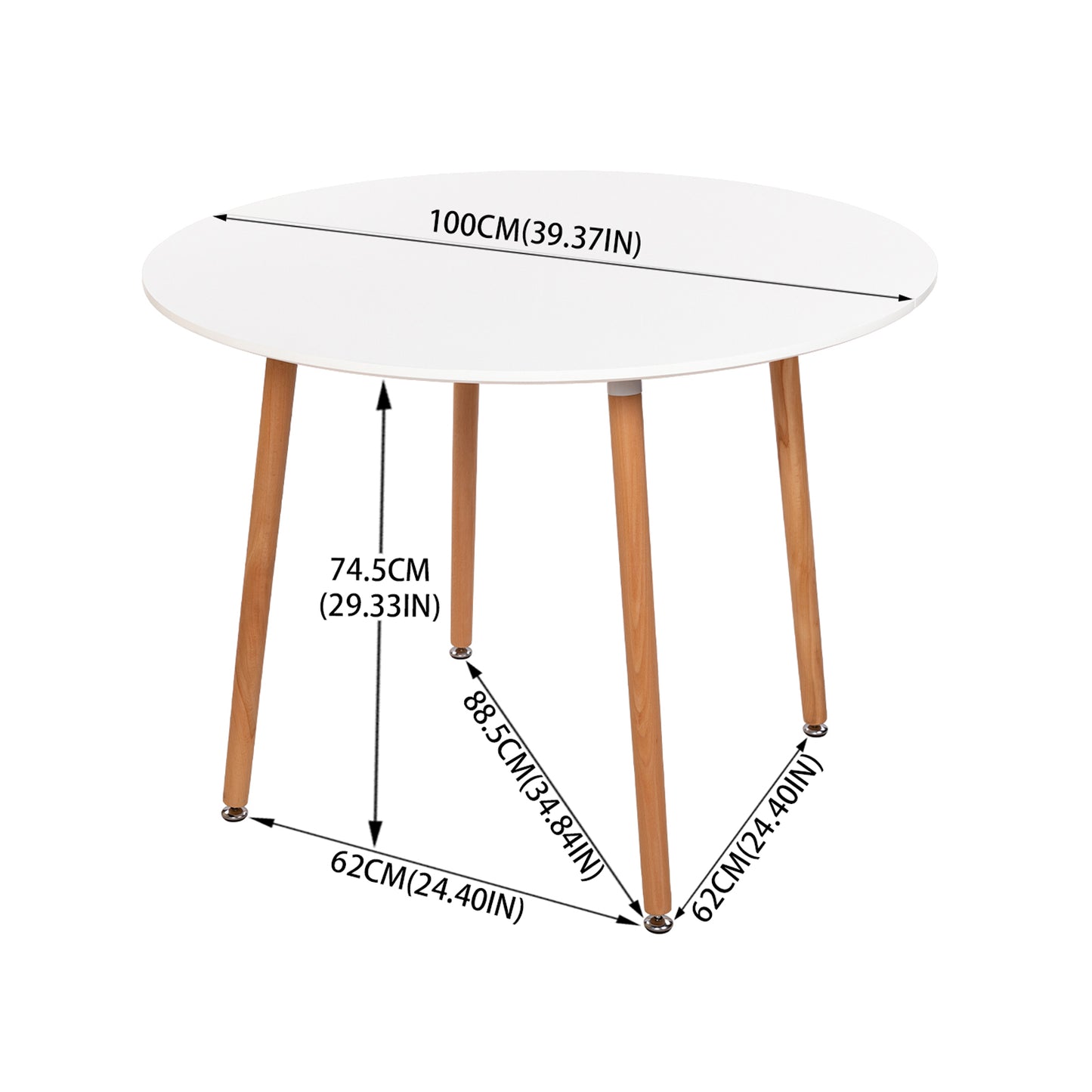 Ronde eettafel 100 cm met 4 poten - Wit