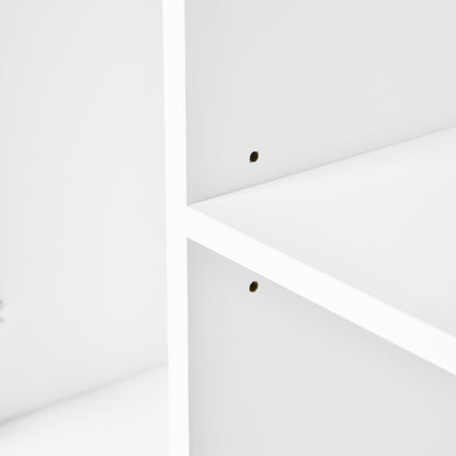Witte houten ladeblok met 3 lades, afsluitbaar en met open opbergvakken.