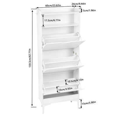 MELVIN Schoenenkast met 3 kleppen, schoenenrek 60 x 159,3 cm - MDF wit