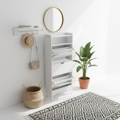 MELVIN Schoenenkast met 3 kleppen, schoenenrek 60 x 159,3 cm - MDF wit