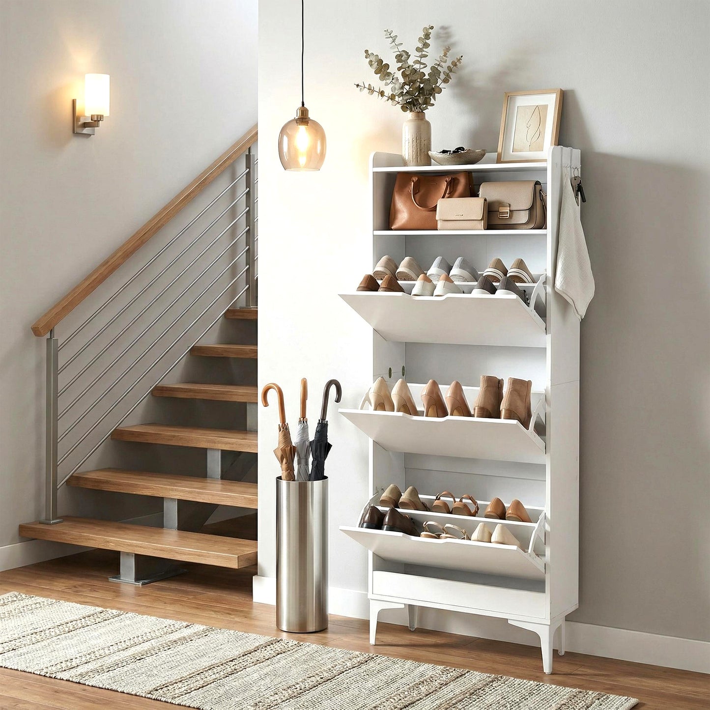 MELVIN Schoenenkast met 3 kleppen, schoenenrek 60 x 159,3 cm - MDF wit