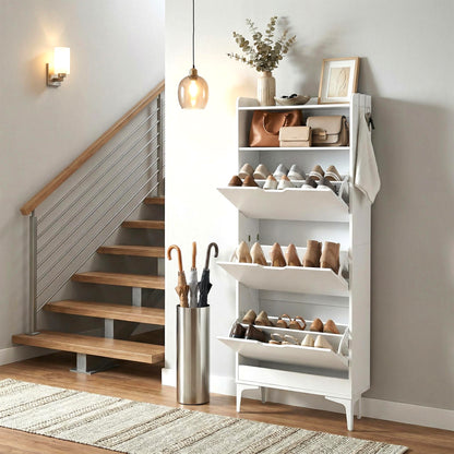 MELVIN Schoenenkast met 3 kleppen, schoenenrek 60 x 159,3 cm - MDF wit