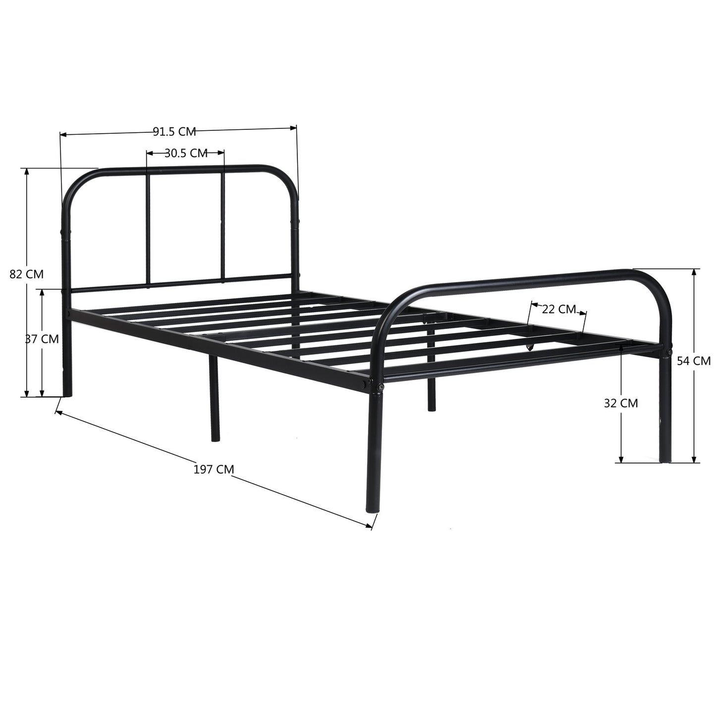 MILO Metalen Bed 90x190 cm Set van 2 - Zwart