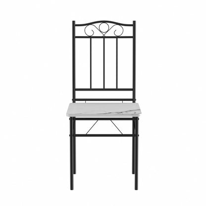 NORSEMAN Marmertafel en 4 stoelenset - Wit/Zwart/Lichtbruin