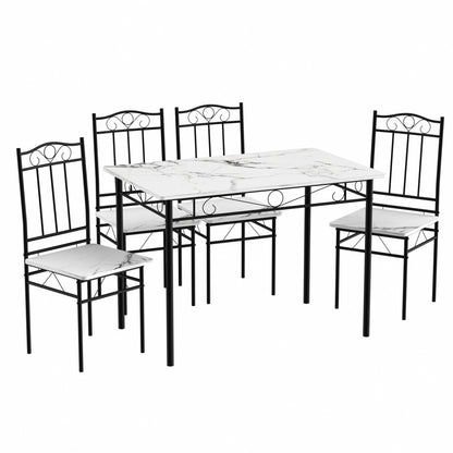 NORSEMAN Marmertafel en 4 stoelenset - Wit/Zwart/Lichtbruin