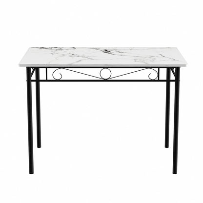 NORSEMAN Marmertafel en 4 stoelenset - Wit/Zwart/Lichtbruin