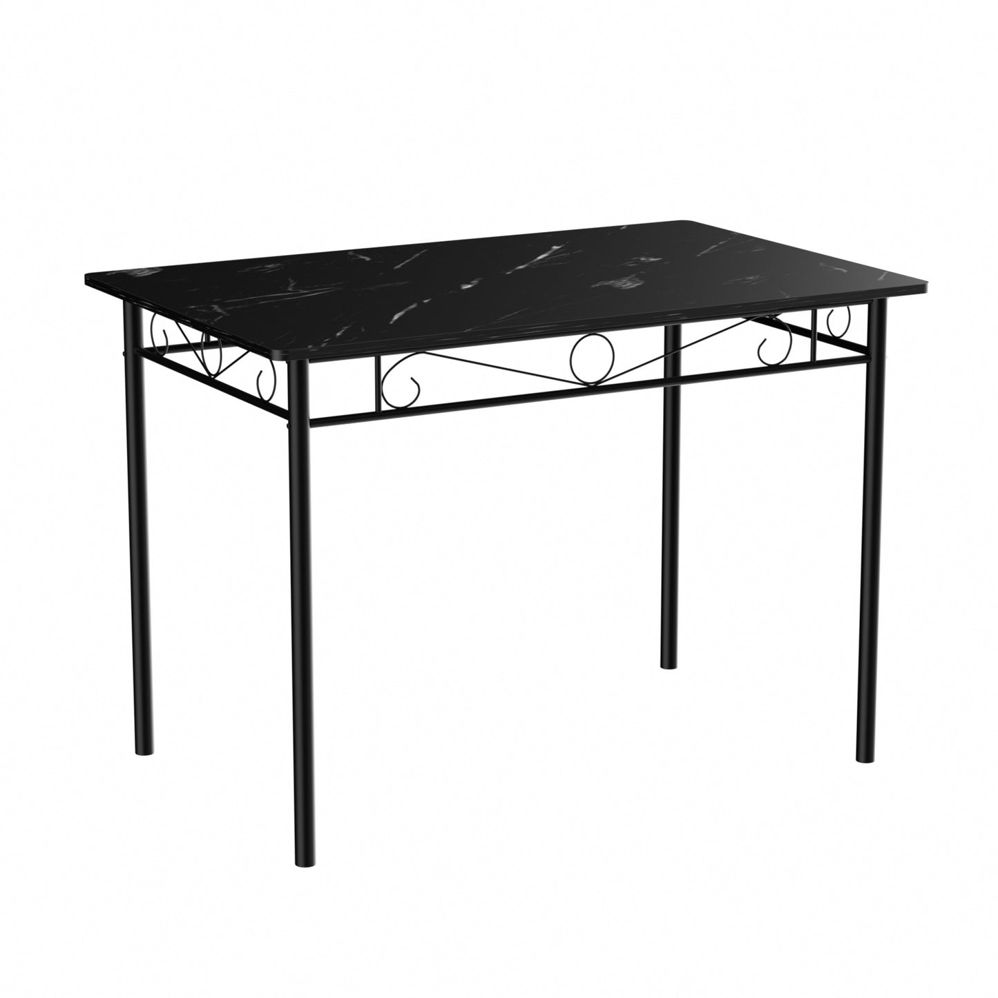 NORSEMAN Marmertafel en 4 stoelenset - Wit/Zwart/Lichtbruin