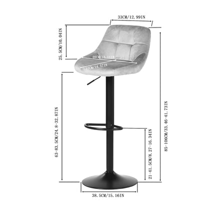 OLIVET Moderne Verstelbare Fluweel Barstoel, Set van 2 - Grijs