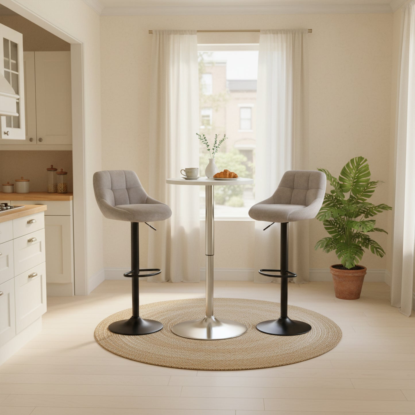 OLIVET Moderne Verstelbare Fluweel Barstoel, Set van 2 - Grijs