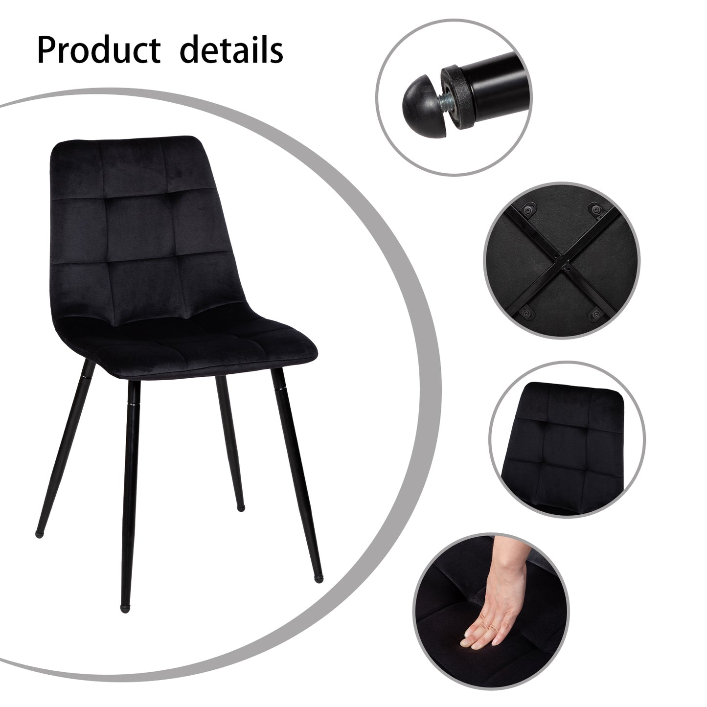 Eetkamerstoel zonder armleuningen van stof met zwarte ijzeren poten - Zwart/Grijs/Bruin