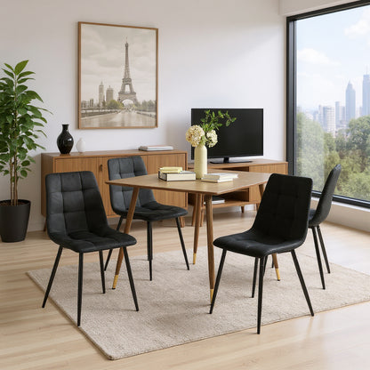 Eetkamerstoel zonder armleuningen van stof met zwarte ijzeren poten - Zwart/Grijs/Bruin