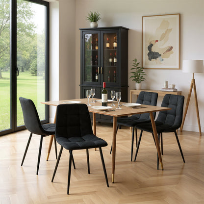 Eetkamerstoel zonder armleuningen van stof met zwarte ijzeren poten - Zwart/Grijs/Bruin