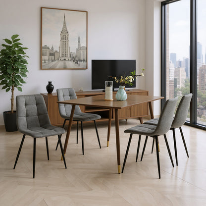 Eetkamerstoel zonder armleuningen van stof met zwarte ijzeren poten - Zwart/Grijs/Bruin