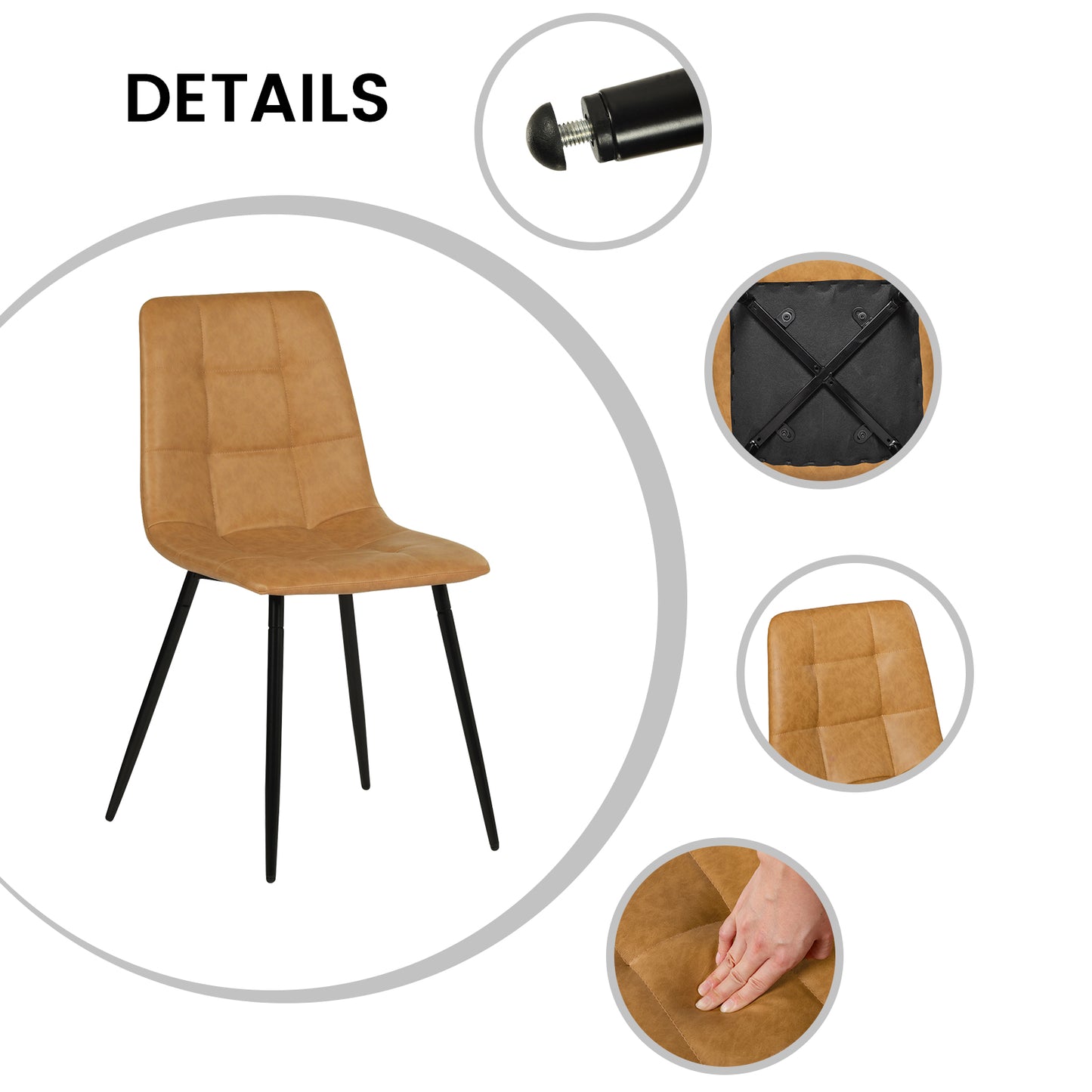 Eetkamerstoel zonder armleuningen van stof met zwarte ijzeren poten - Zwart/Grijs/Bruin