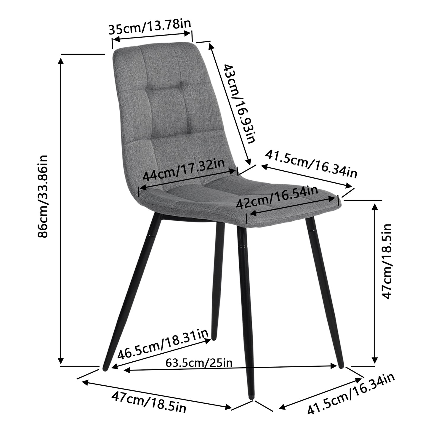 Eetkamerstoel zonder armleuningen van stof met zwarte ijzeren poten - Zwart/Grijs/Bruin