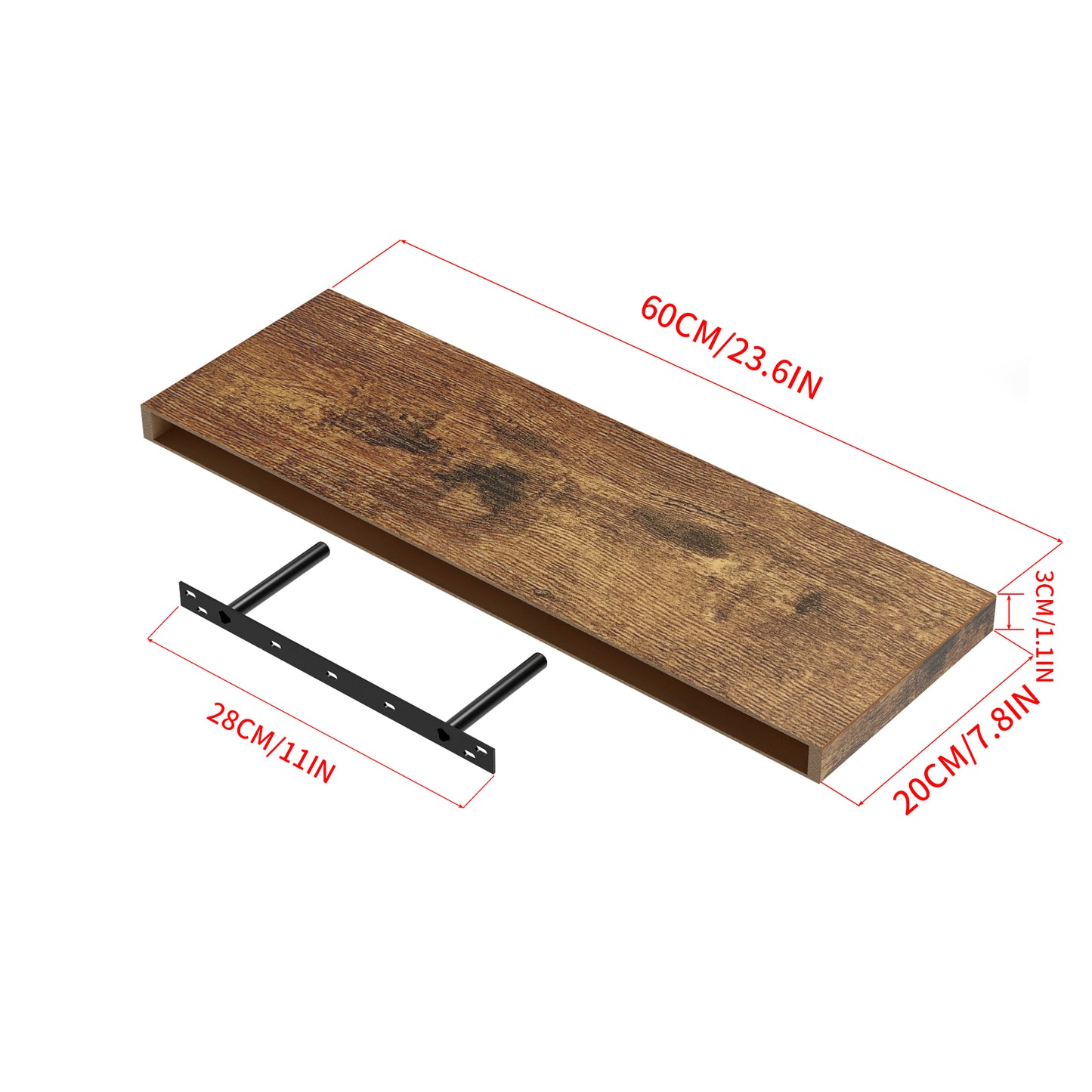 POMONA Wandplanken, Set van 2 zwevende planken - Brandhoutpatroon