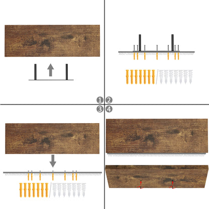 POMONA Wandplanken, Set van 2 zwevende planken - Brandhoutpatroon