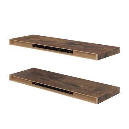 POMONA Wandplanken, Set van 2 zwevende planken - Brandhoutpatroon