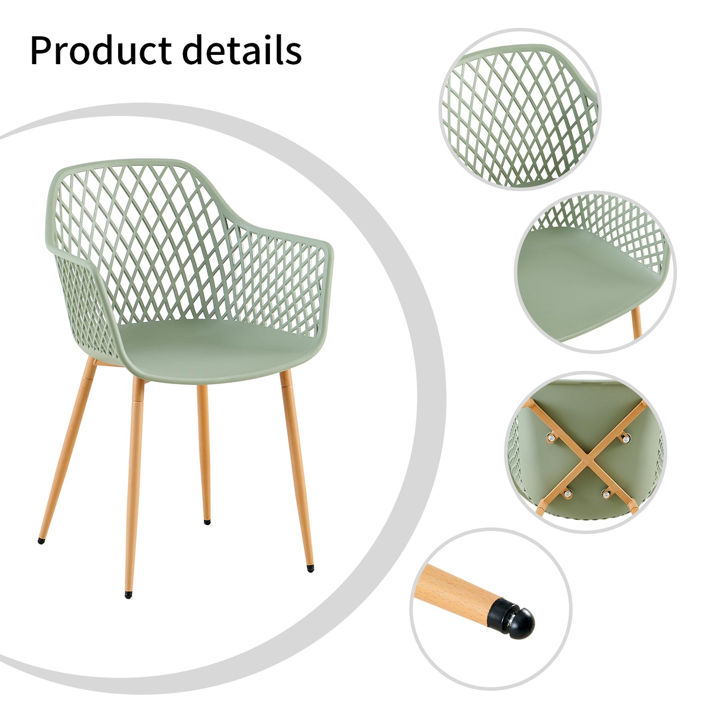 ROME Eetkamerstoelen met opengewerkte armleuningen, gemaakt van PP-materiaal (set van 4/6) - Grijsgroen