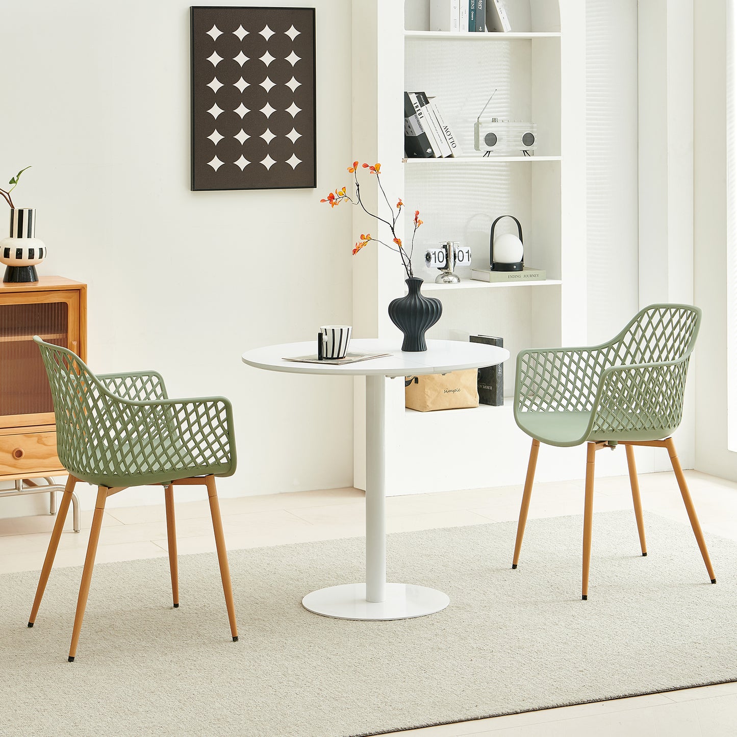 ROME Eetkamerstoelen met opengewerkte armleuningen, gemaakt van PP-materiaal (set van 4/6) - Grijsgroen