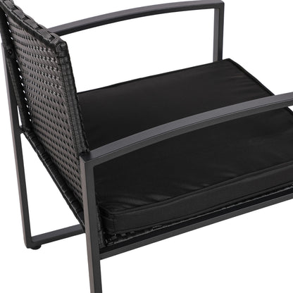 5-delige rotan tuinset, 2 fauteuils + 2 voetenbankjes + 1 tafel - zwart