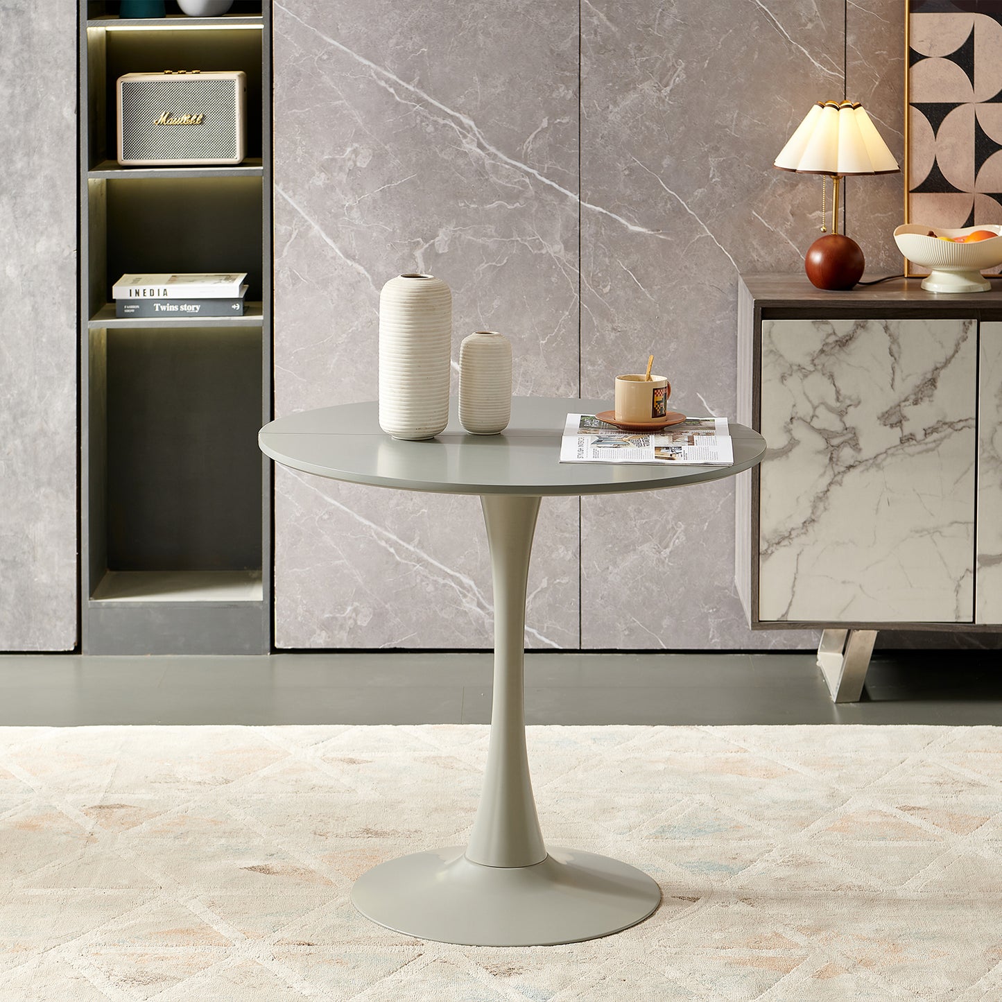 TULIP Trestle Eettafel 80cm - Wit/Zwart/Marmer/Gray