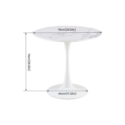 TULIP Ronde Eettafel zonder Kieren, 75 cm - Zwart/Wit/Marmereffect