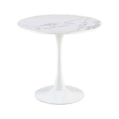 TULIP Ronde Eettafel zonder Kieren, 75 cm - Zwart/Wit/Marmereffect