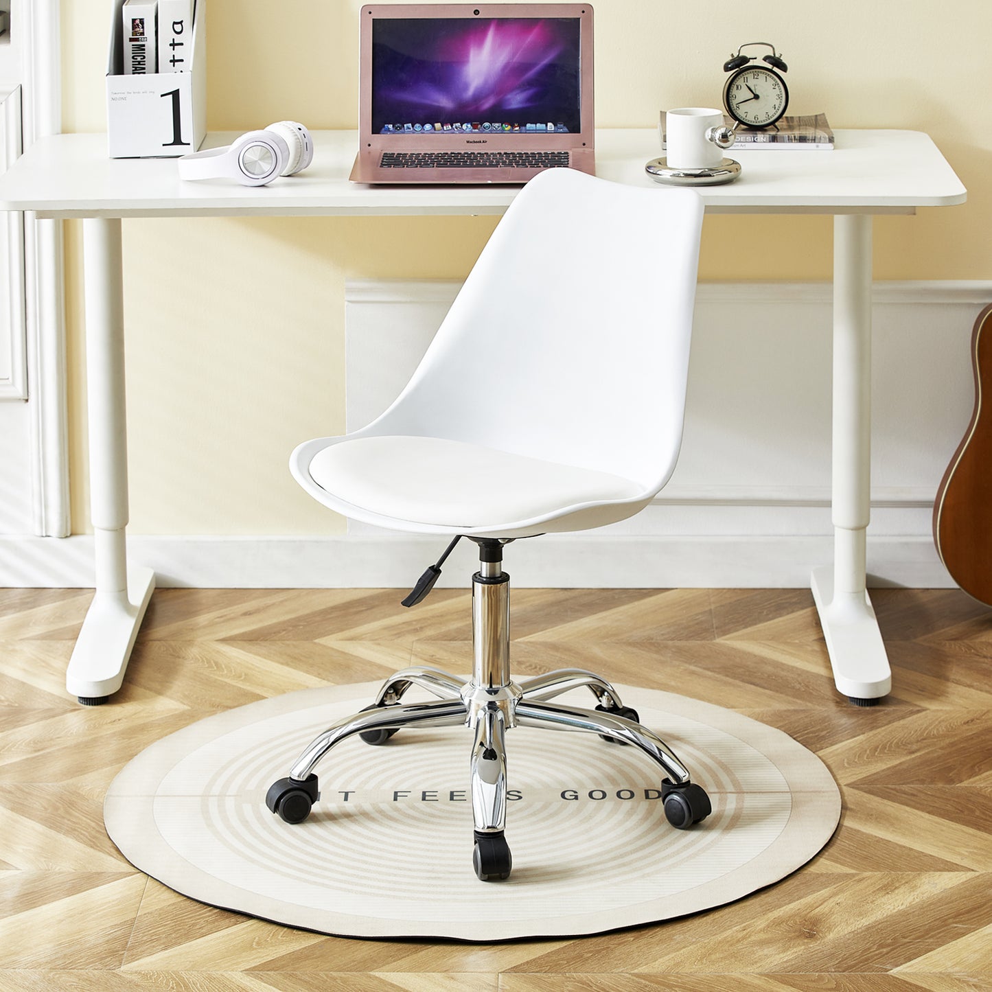 TULIP Plastic Bureaustoel Minimalistische Stoel set van 1 - Wit/Zwart
