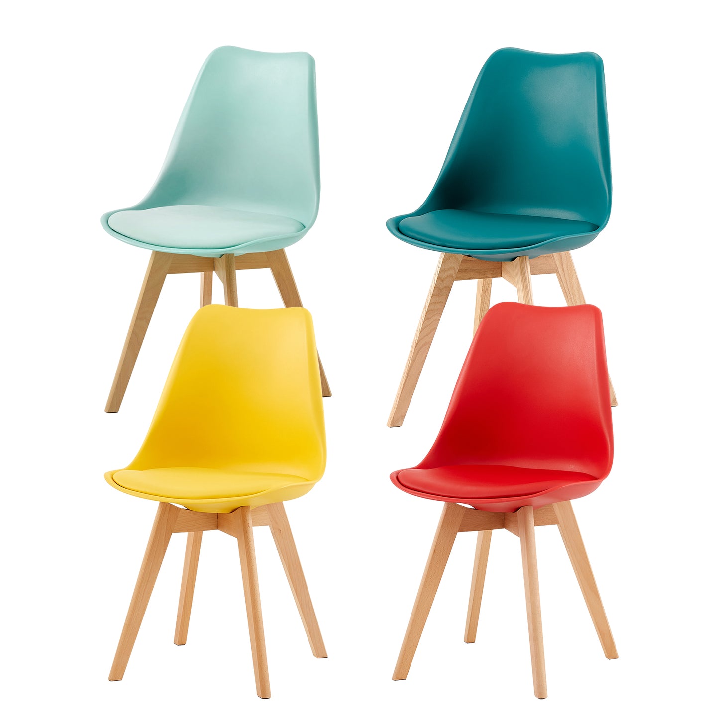 Moderne Tulp Eetkamerstoelen Set van 4 Kleurrijke Stoelen met Comfortabele Schuimkussens
