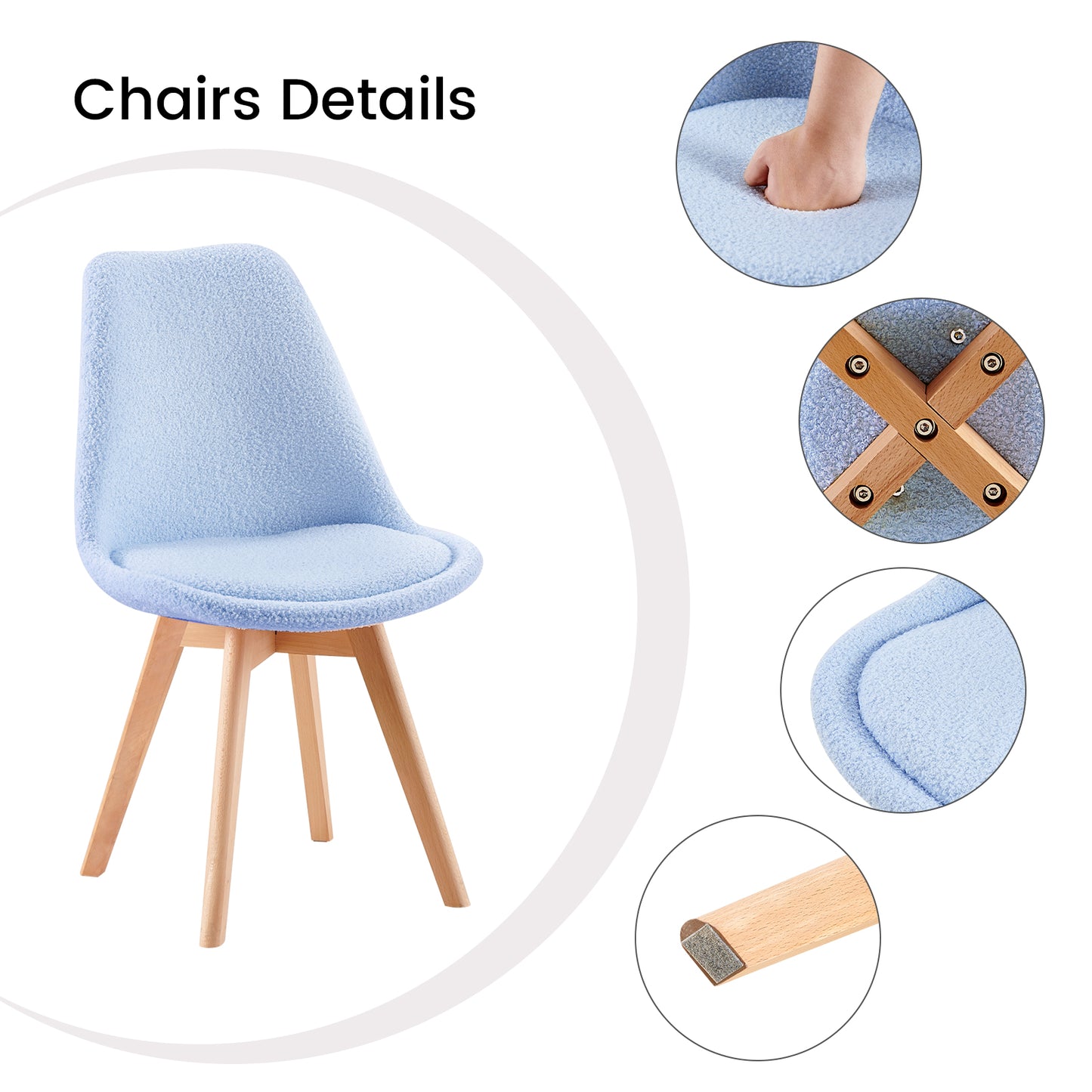Kasjmier Gestoffeerde Eetkamerstoelen (Set van 2/4) - Wit/Roze/Lichtblauw - TULIP