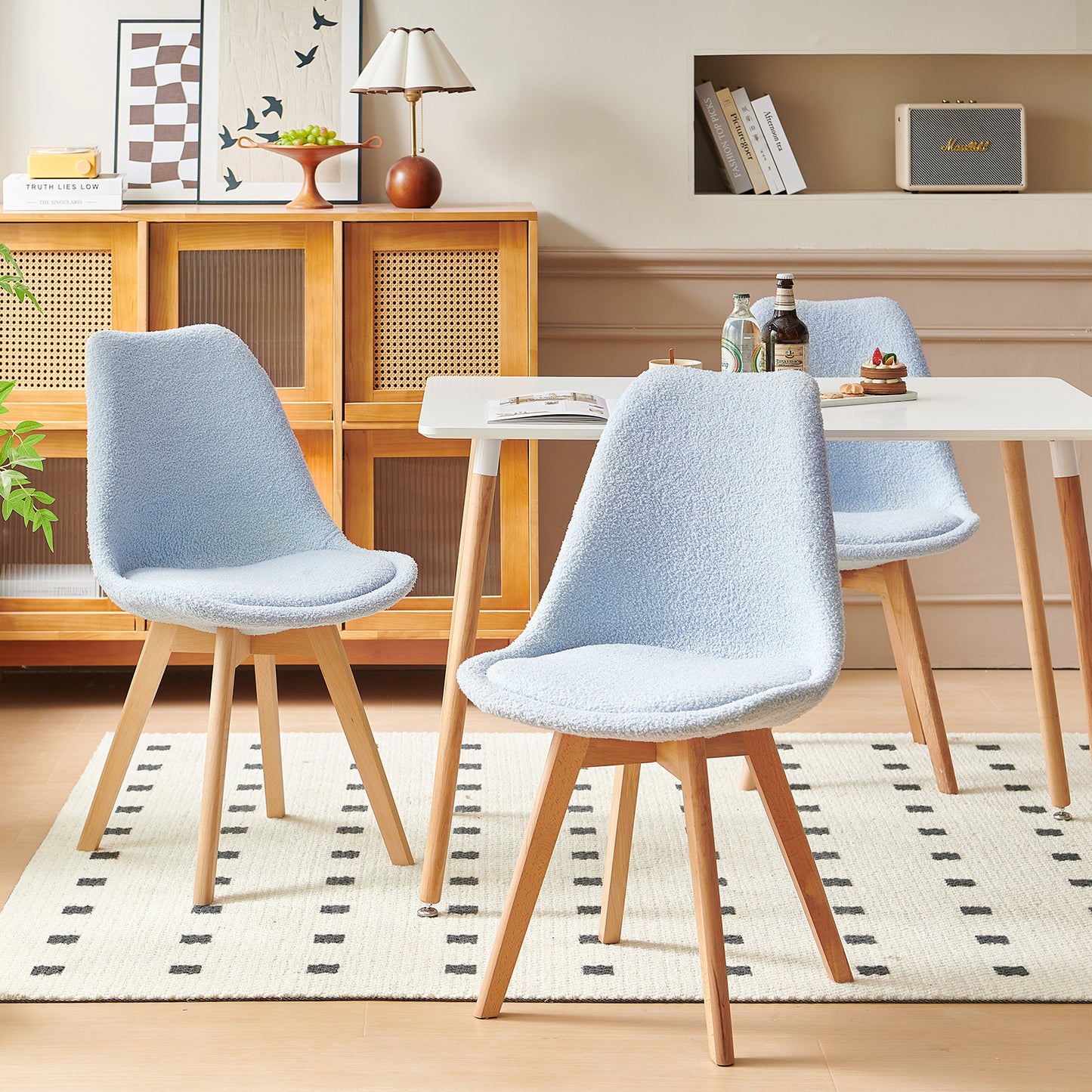 Kasjmier Gestoffeerde Eetkamerstoelen (Set van 2/4) - Wit/Roze/Lichtblauw - TULIP