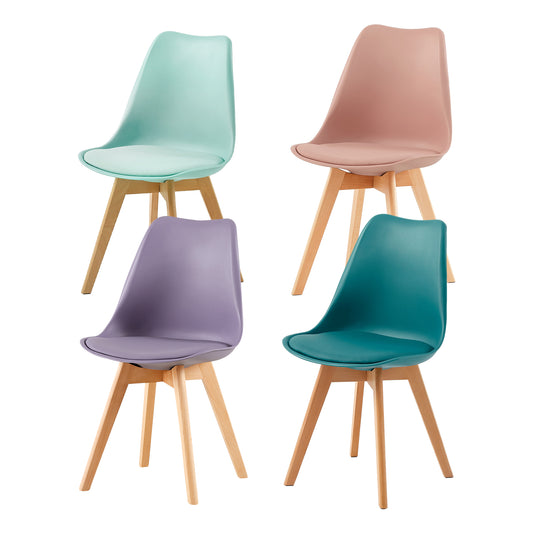 Moderne Tulp Eetkamerstoelen Set van 4 Kleurrijke Stoelen met Comfortabele Schuimkussens