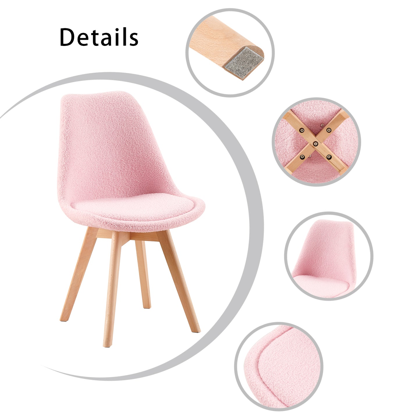 Kasjmier Gestoffeerde Eetkamerstoelen (Set van 2/4) - Wit/Roze/Lichtblauw - TULIP