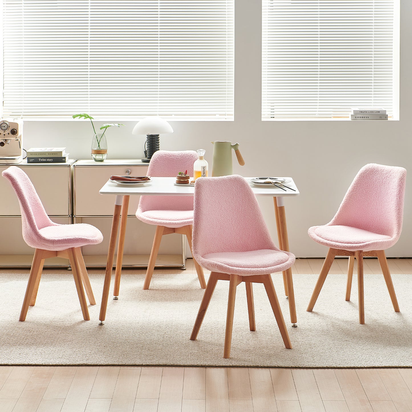 Kasjmier Gestoffeerde Eetkamerstoelen (Set van 2/4) - Wit/Roze/Lichtblauw - TULIP