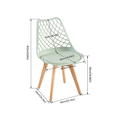 LEYDEN Moderne, door tulpen geïnspireerde eetkamerstoelen met opengewerkte rugleuning - Beukenhouten poten, set van 2/4 - Lichtgrijsblauw/ijsgroen
