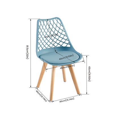 LEYDEN Moderne, door tulpen geïnspireerde eetkamerstoelen met opengewerkte rugleuning - Beukenhouten poten, set van 2/4 - Lichtgrijsblauw/ijsgroen
