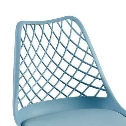LEYDEN Moderne, door tulpen geïnspireerde eetkamerstoelen met opengewerkte rugleuning - Beukenhouten poten, set van 2/4 - Lichtgrijsblauw/ijsgroen