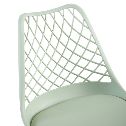 LEYDEN Moderne, door tulpen geïnspireerde eetkamerstoelen met opengewerkte rugleuning - Beukenhouten poten, set van 2/4 - Lichtgrijsblauw/ijsgroen