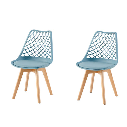 LEYDEN Moderne, door tulpen geïnspireerde eetkamerstoelen met opengewerkte rugleuning - Beukenhouten poten, set van 2/4 - Lichtgrijsblauw/ijsgroen