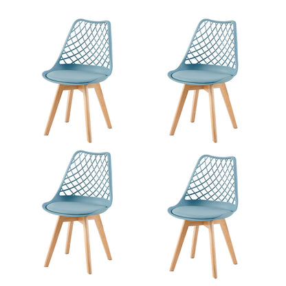 LEYDEN Moderne, door tulpen geïnspireerde eetkamerstoelen met opengewerkte rugleuning - Beukenhouten poten, set van 2/4 - Lichtgrijsblauw/ijsgroen
